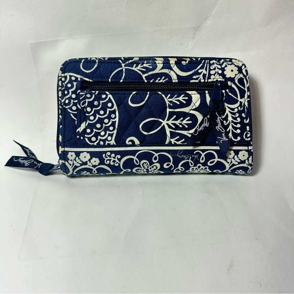 Vera Bradley Twirly Birds Navy Turn Lock Long Wallet Clutch Multi Compartment - Picture 3 of 11